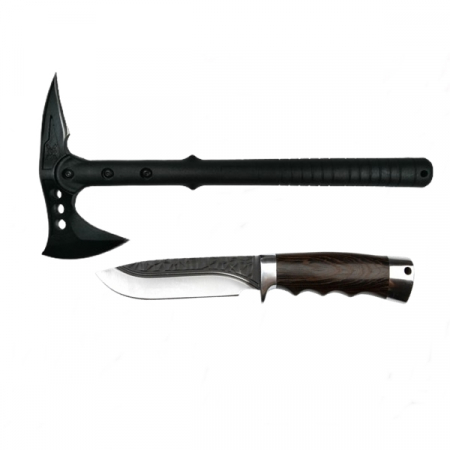 Topor camping - Set Topor Pirate Skull, 39 cm si Cutit Bohemian Blade, 23 cm, IdeallStore®, otel inoxidabil,  teaca inclusa