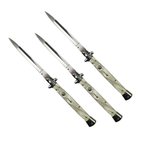 Bricege - Set trei bricege automate stiletto, Italian Blade, otel inoxidabil, husa inclusa, argintiu, 33 cm