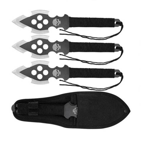 Set trei cutite de aruncare, Full Tang, 22.5 cm, otel inoxidabil, teaca inclusa [2]