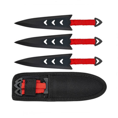Set trei cutite de aruncare, teaca inclusa, rosu, 16.5 cm [2]