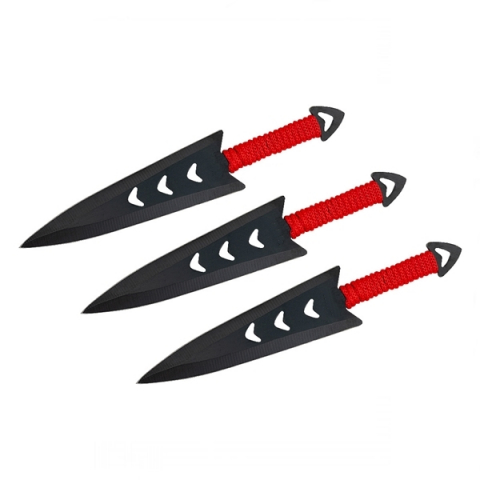 SPORT & TIMP LIBER - Set trei cutite de aruncare, teaca inclusa, rosu, 16.5 cm