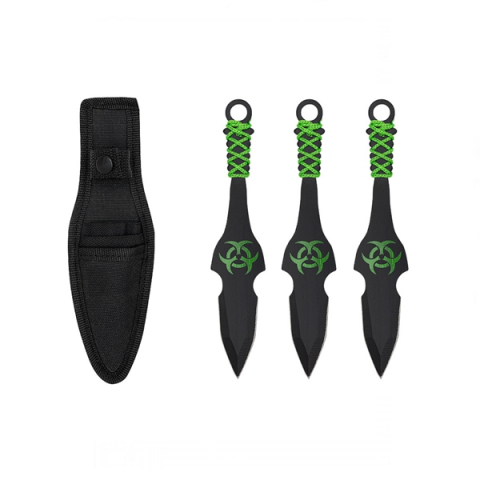 Set trei cutite de aruncare, verde, 16,5 cm, teaca inclusa [1]