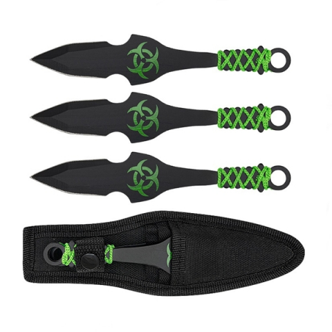 Set trei cutite de aruncare, verde, 16,5 cm, teaca inclusa [2]