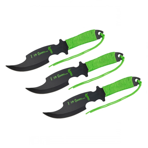 SPORT & TIMP LIBER - Set trei cutite de aruncare, verde, 19 cm , otel , husa inclusa