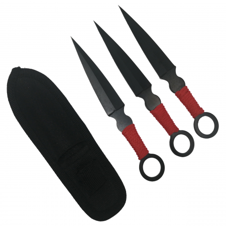 SPORT & TIMP LIBER - Set trei cutite de aruncat, Black Kunai, otel inoxidabil, 16 cm, teaca inclusa