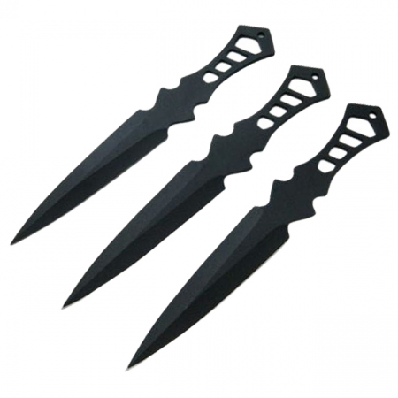 Cutite vanatoare - Set trei cutite de aruncat IdeallStore®, Anarchy Way, otel inoxidabil, negru, 19 cm, teaca inclusa