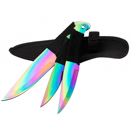 Set trei cutite de aruncat IdeallStore®, Rainbow Siege, otel inoxidabil, 22 cm, teaca inclusa [3]