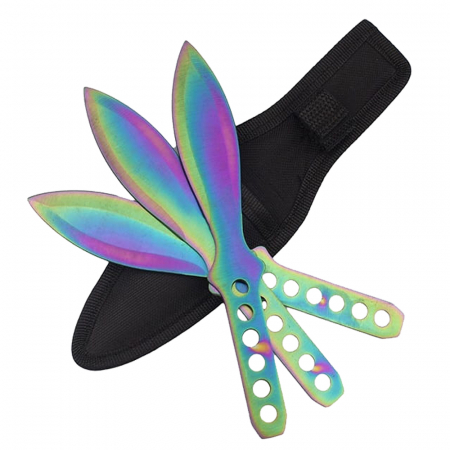 Cutite vanatoare - Set trei cutite de aruncat IdeallStore, Rainbow Territory, otel inoxidabil, 21.5 cm, teaca inclusa
