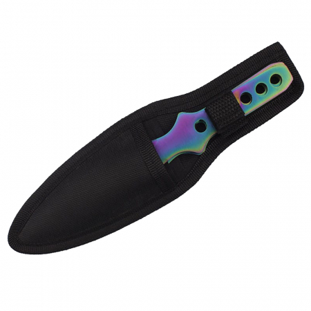 Set trei cutite de aruncat IdeallStore, Rainbow Territory, otel inoxidabil, 21.5 cm, teaca inclusa [4]