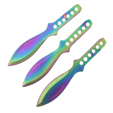 Set trei cutite de aruncat IdeallStore, Rainbow Territory, otel inoxidabil, 21.5 cm, teaca inclusa [1]