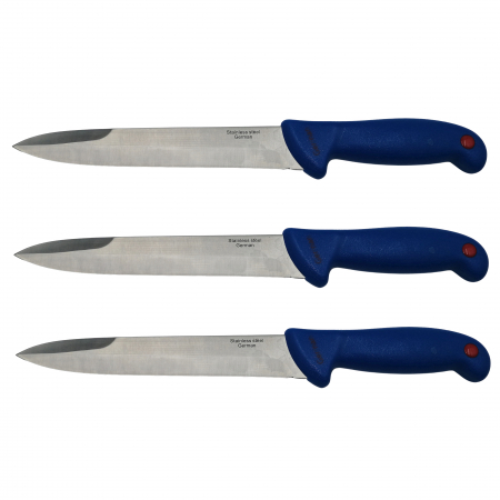 Cutite macelarie - Set trei cutite de injunghiat IdeallStore®, Chef's Blade, otel inoxidabil, 32 cm, albastru