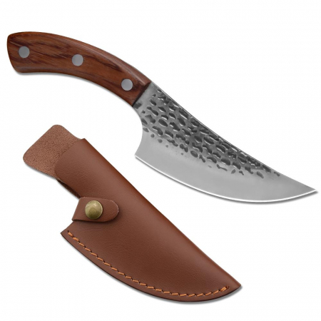 Set trei cutite macelarie IdeallStore®, lucrate manual, 24.5 cm, maro, teaca piele inclusa [1]