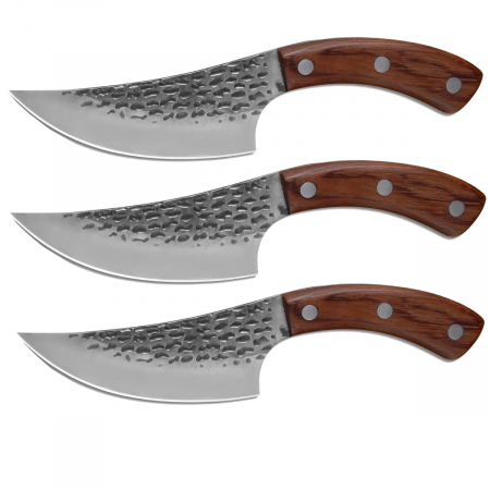 Cutite & seturi de cutite - Set trei cutite macelarie IdeallStore®, lucrate manual, 24.5 cm, maro, teaca piele inclusa