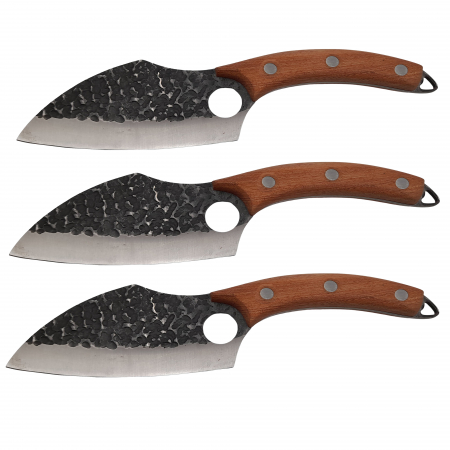 Cutite & seturi de cutite - Set trei cutite macelarie IdeallStore®, lucrate manual, 27 cm, otel inoxidabil, maner lemn, husa piele