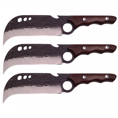 Cutite & seturi de cutite - Set trei cutite macelarie IdeallStore®, lucrate manual, Claw of Osaka, 27.5 cm, maro, teaca piele