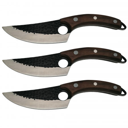 Cutite & seturi de cutite - Set trei cutite macelarie IdeallStore®, lucrate manual, Cool Cook, 27.5 cm, maro, teaca inclusa