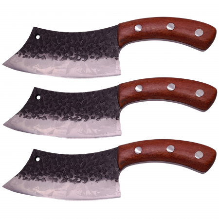 Cutite macelarie - Set trei cutite macelarie IdeallStore®, lucrate manual, Destiny Cooking, 26 cm, maner lemn, husa piele