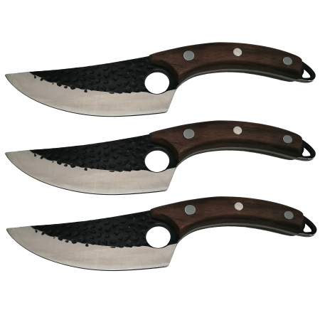 Cutite & seturi de cutite - Set trei cutite macelarie IdeallStore®, lucrate manual, Fine Cook, 27.5 cm, maro, teaca piele inclusa