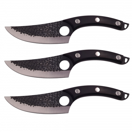 Cutite & seturi de cutite - Set trei cutite macelarie IdeallStore®, lucrate manual, Huang Cook, 27.5 cm, negru, teaca piele