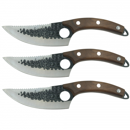 Cutite & seturi de cutite - Set trei cutite macelarie IdeallStore®, lucrate manual, Shuryo Blade, 27.5 cm, maro, teaca piele naturala