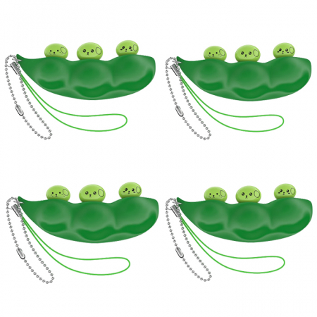 Jucarii antistres - Set patru jucarii antistres IdeallStore®, pastaie de mazare, tip breloc, 6.5 cm, verde