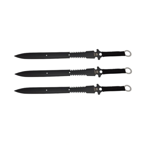 Sabii & Macete - Set trei sabii de vanatoare DEPOX®, Last Ronin, maner textil, 68.5 cm, negru
