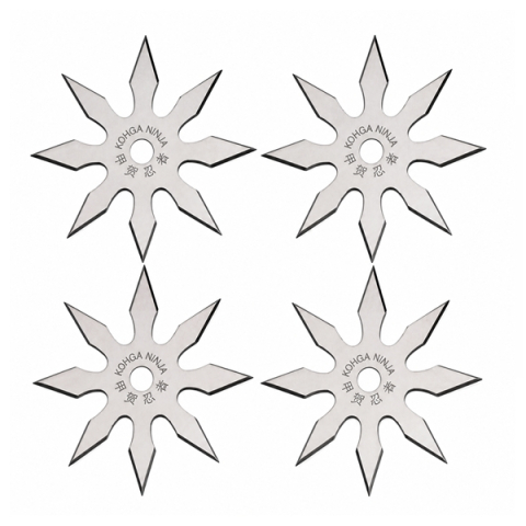 Cutite vanatoare - Set patru stele de aruncat, 8 colturi, otel inoxidabil, 10 cm , argintiu