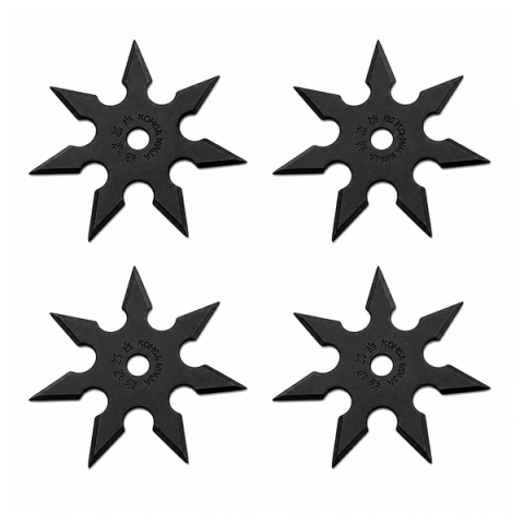 Cutite vanatoare - Set patru stele de aruncat DEPOX®, 7 colturi, metalic, negru, 9.5 cm