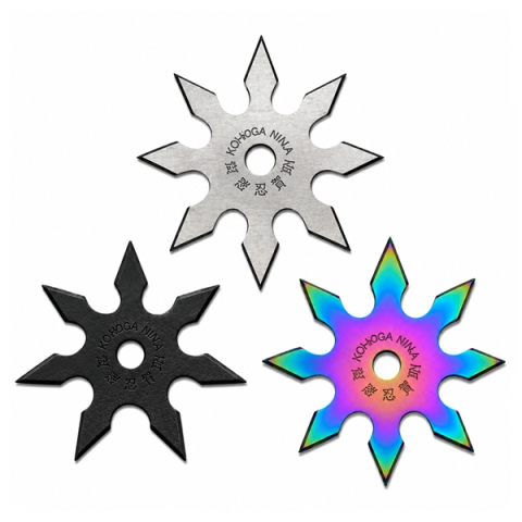 Set trei stele de aruncat DEPOX®, 7 si 8 colturi, metalic, negru/multicolor/argintiu, 10 cm [0]