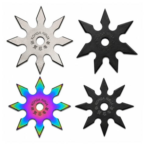 Set patru stele de aruncat DEPOX®, 7 si 8 colturi, metalic, negru/multicolor/argintiu, 10 cm [0]