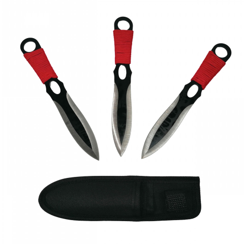Set vanatoare IdeallStore®, sabie si set trei cutite aruncat, otel inoxidabil, negru [8]