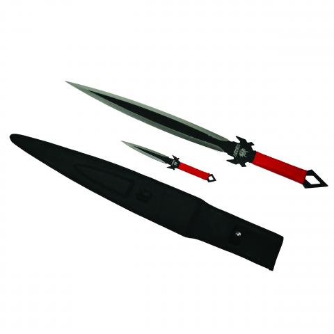 Set vanatoare IdeallStore®, sabie si set trei cutite aruncat, otel inoxidabil, negru [1]