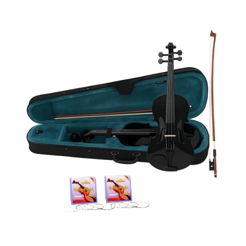 Viori - Set vioară clasică din lemn pentru copii 1/8, doua seturi corzi si arcus 1/8, DEPOX®, 43 cm, finisaj lucios negru