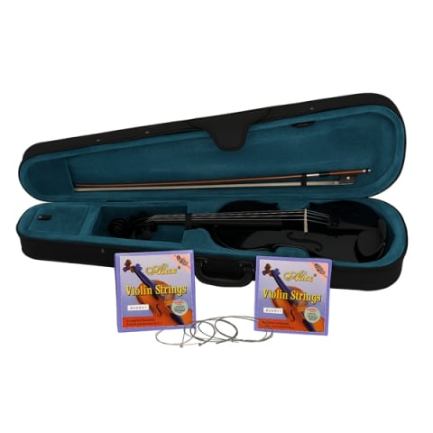 Viori - Set vioară clasică din lemn pentru copii 1/8 si doua seturi corzi, DEPOX®, 43 cm, finisaj lucios negru
