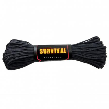 Accesori camping & drumetii - Sfoara paracord IdeallStore®, Adventure Survival, 30 metri, negru, 200 g