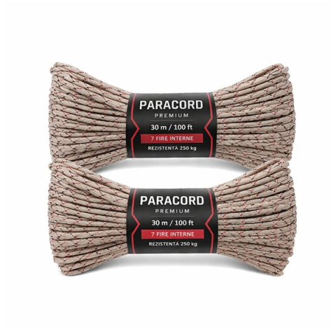 Set de doua corzi paracord premium, DEPOX®, camuflaj desertic, rezistenta 250 kg, nylon, 30 m [0]