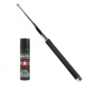 SPORT & TIMP LIBER - Baston telescopic 65 cm, argintiu, cadou spray NATO 60 ml