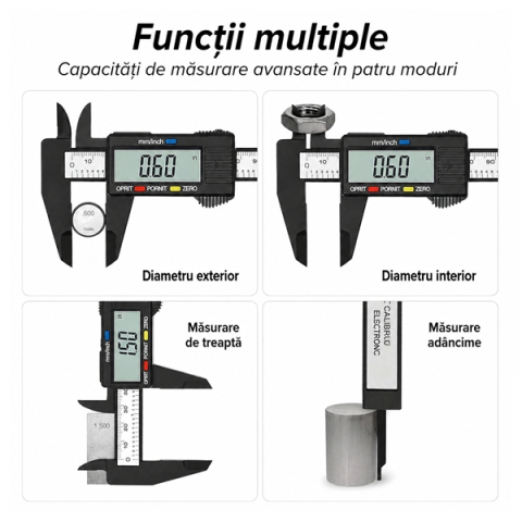 Subler digital electronic 150 mm, DEPOX®, afisaj LCD, instrument profesional de masurare precisa, negru [1]
