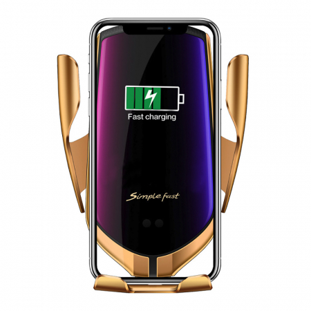 Suport auto cu incarcare rapida wireless IdeallStore®, Vrum-Vrum Friend, plastic, universal, senzor infrarosu, 13 cm, auriu [1]