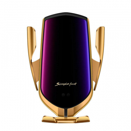 Baterii telefoane - Suport auto cu incarcare rapida wireless IdeallStore®, Vrum-Vrum Friend, plastic, universal, senzor infrarosu, 13 cm, auriu