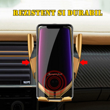 Suport auto cu incarcare rapida wireless IdeallStore®, Vrum-Vrum Friend, plastic, universal, senzor infrarosu, 13 cm, auriu [5]
