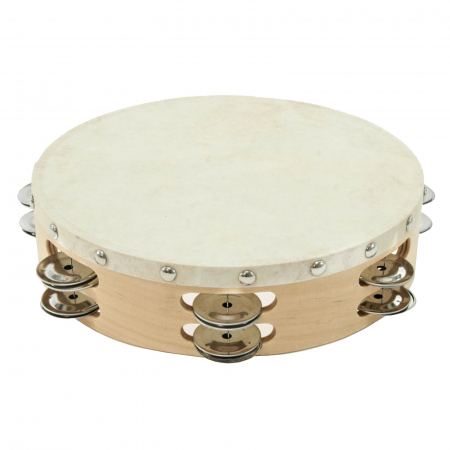 Instrumente de percutie - Tamburina dubla, Oriental Mix, lemn, panza, bej, 20 cm