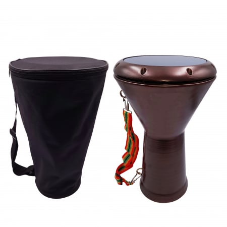 INSTRUMENTE MUZICALE - Tarabana-darabana, DEPOX®, metalica, 44 cm, maro, husa inclusa