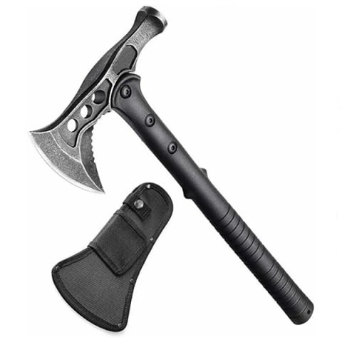 Topor camping - Topor 2 in 1, IdeallStore®, cu ciocan si husa, otel inoxidabil, 39 cm