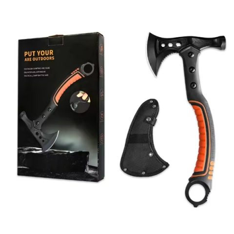 Set topor multifunctional camping cu ciocan, cutit de aruncat si spray autoaparare chili DEPOX®, otel inoxidabil, maner cauciucat, 33.5 cm/60 ml [8]