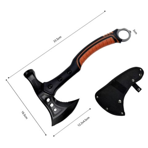 Set topor multifunctional camping cu ciocan, cutit de aruncat si spray autoaparare chili DEPOX®, otel inoxidabil, maner cauciucat, 33.5 cm/60 ml [4]