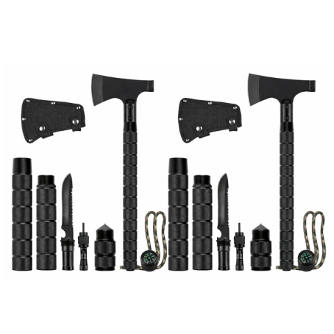 Topor camping - Set 2 x Topor multifunctional cu 6 piese DEPOX® , Amnar/Fluier /Cuțit/Busola , 43.5 cm , Aluminiu