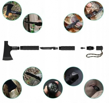 Set 2 x Topor multifunctional cu 6 piese DEPOX® , Amnar/Fluier /Cuțit/Busola , 43.5 cm , Aluminiu [4]