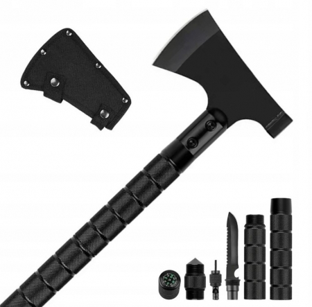 Set 2 x Topor multifunctional cu 6 piese DEPOX® , Amnar/Fluier /Cuțit/Busola , 43.5 cm , Aluminiu [2]