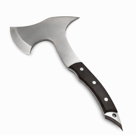 Topor camping - Topor multifunctional din otel cu maner ergonomic si spargator geam, 31 cm, maro